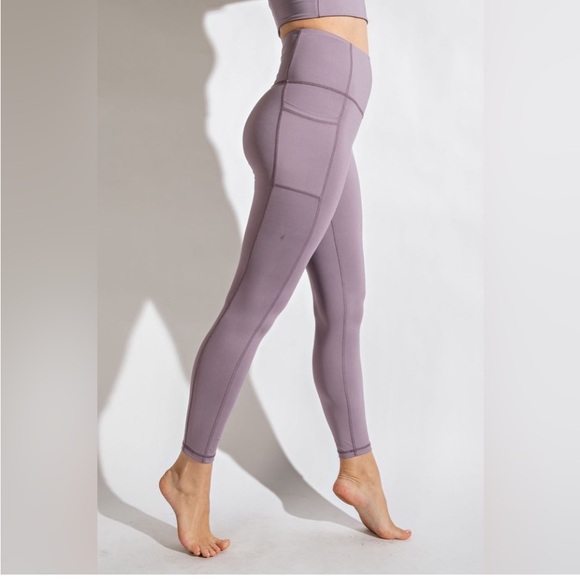 PLUS SIZE FULL LENGTH COMPRESSION LEGGINGS POCKETS LAVENDER NEW - Picture 2 of 2